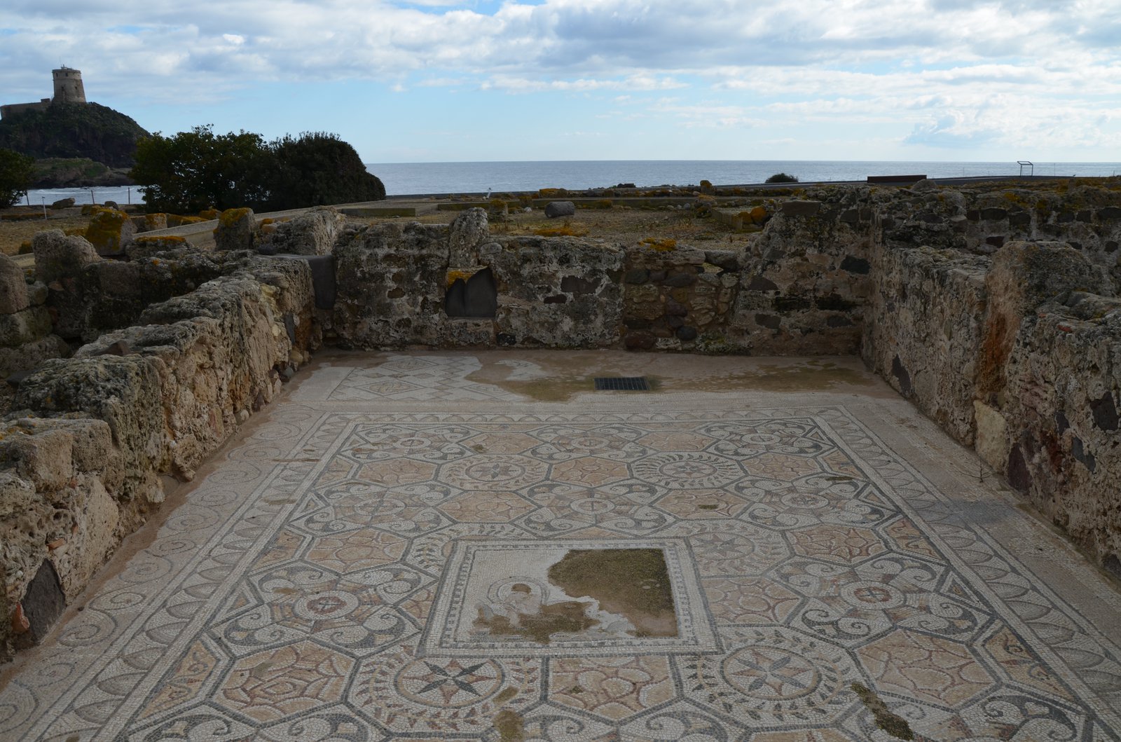 Authentic Roman mosaic floor from Casa dell'Atrio Tetrastilo at Nora